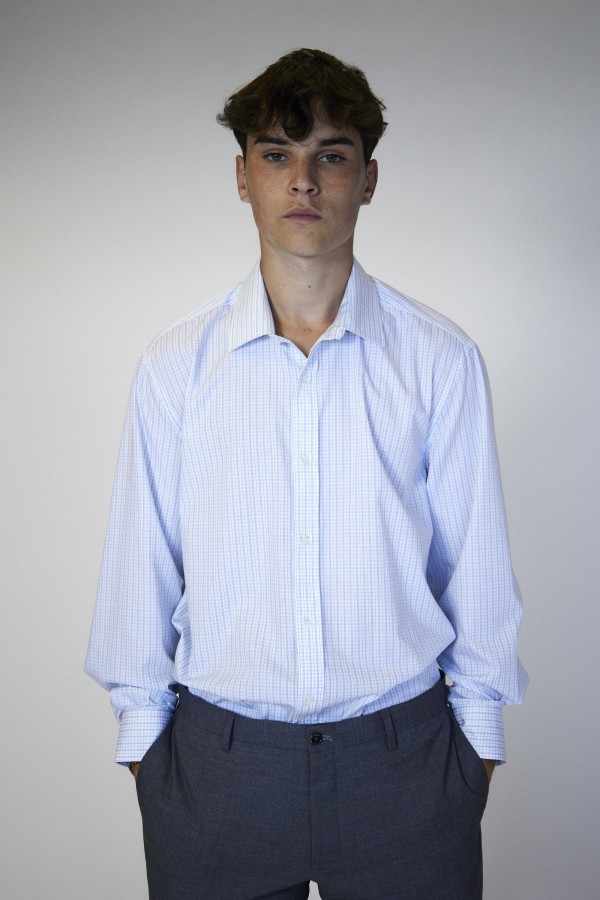 Camisa cuadros cuello italiano