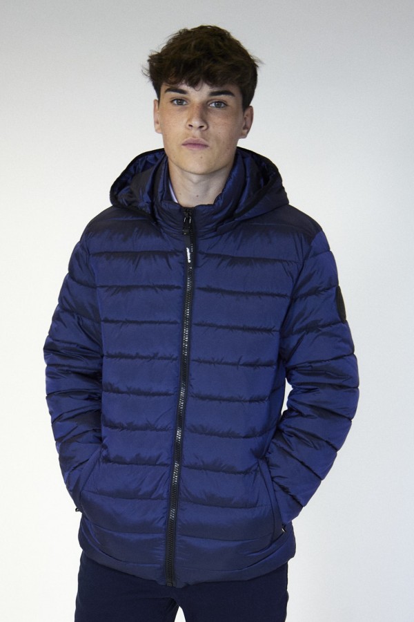 Hooded puffer bomber jacket