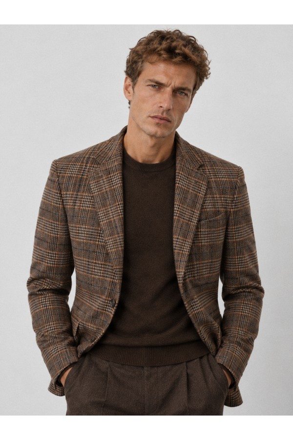 Slim fit checked wool...